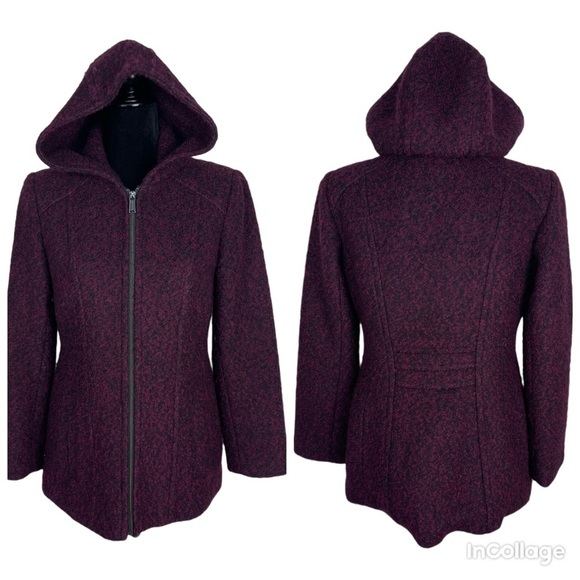 Anne Klein red/maroon marbled hooded full zipper warm coat size S - Picture 1 of 12